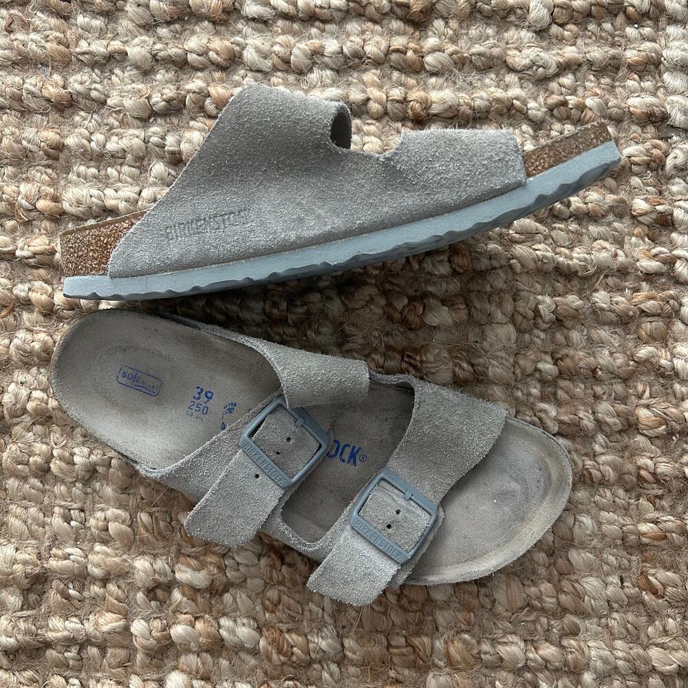 Birkenstock Arizona Soft Footbed Suede Stone Coin Sandals EU 39 Narrow Women 8